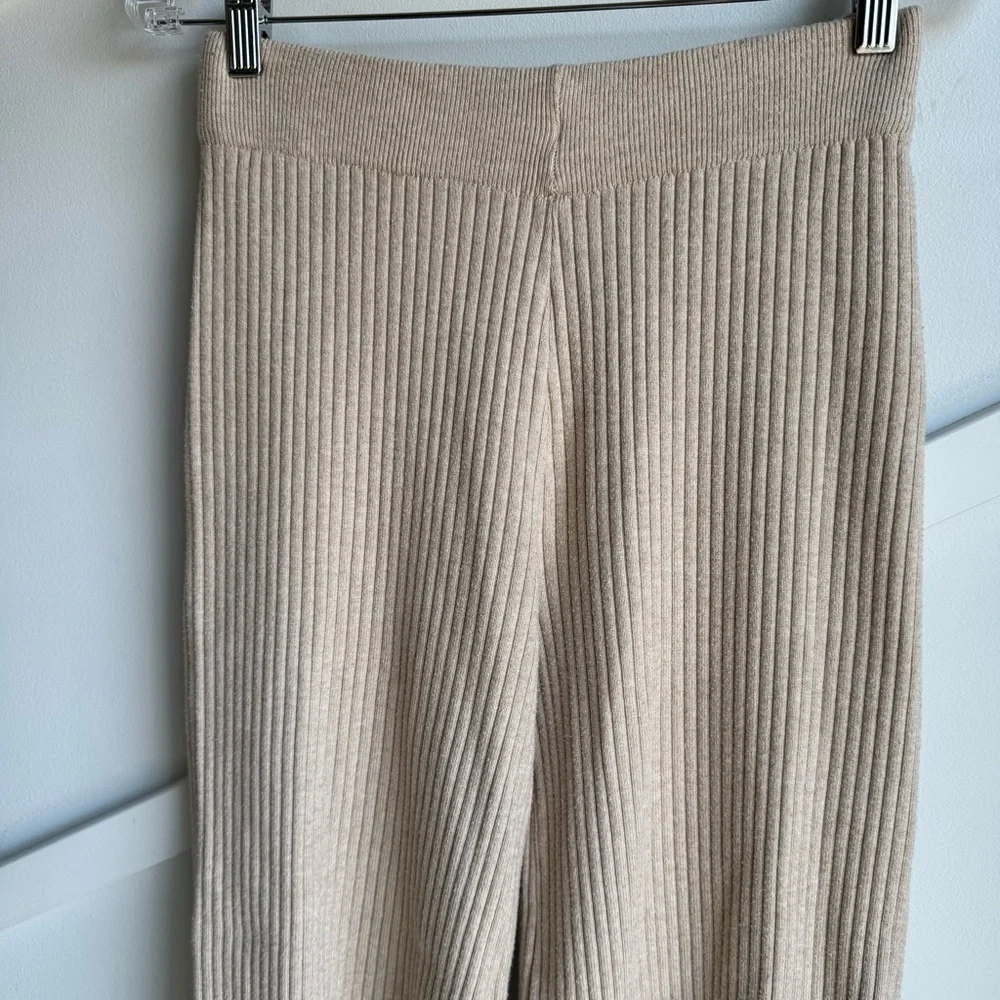Shein High Waist Flare Leg Khaki Knit Pants Beige Ribbed size S - Picture 9 of 10